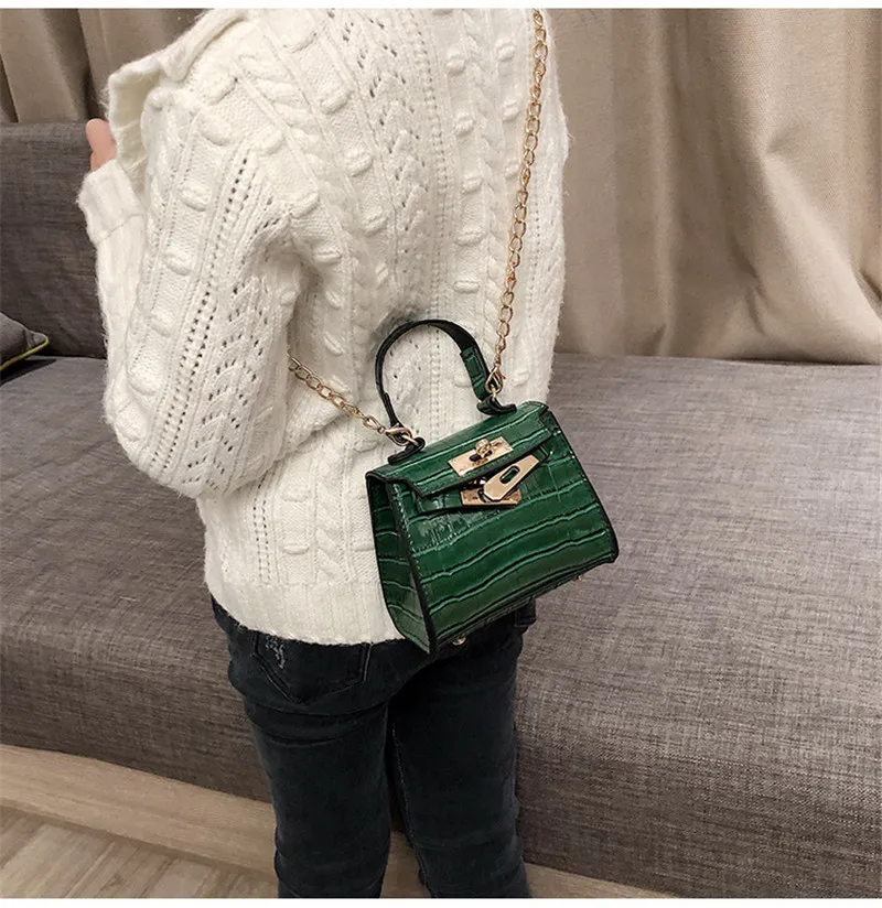 الأزياء البسيطة لطيف صغيرة سلسلة الفتاة حقيبة ساعي الفاخرة العلامة التجارية مصمم الأطفال قفل Crossbody حقيبة التمساح بو كيد يد!