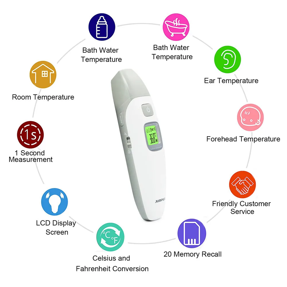 Digital LCD IR Infrared Thermometer Gun Laser Non-contact Baby Forehead Body Surface Eardrum Temperature instruments JPD-FR408 (18)