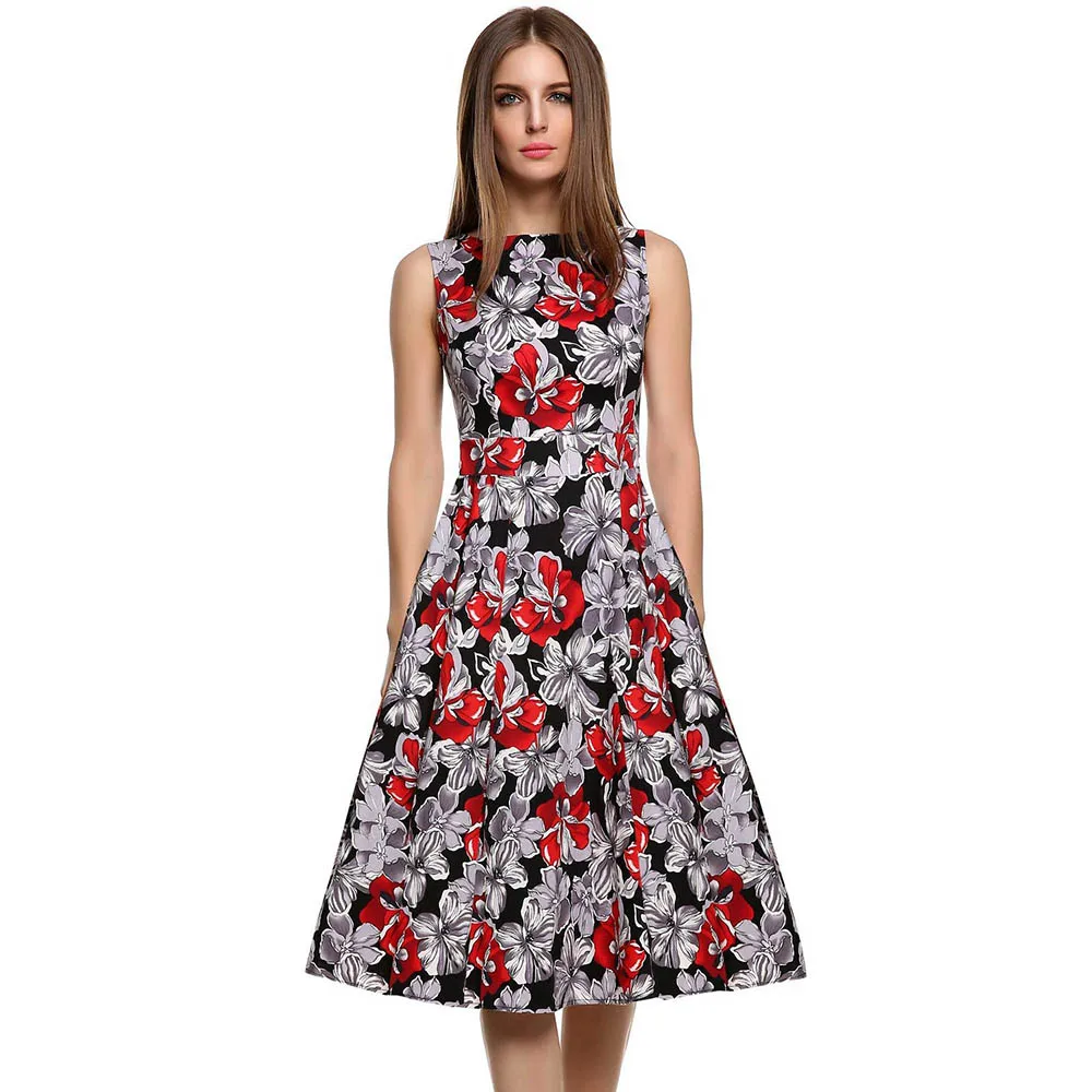 Ladies 1950's Floral Spring Garden Party Picnic Swing Dress Partyin