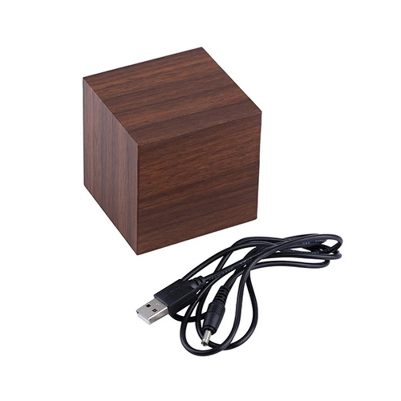 New Wooden Creative Cube Digital LED Desk Alarm Thermometer Timer Calendar USB AAA Clock