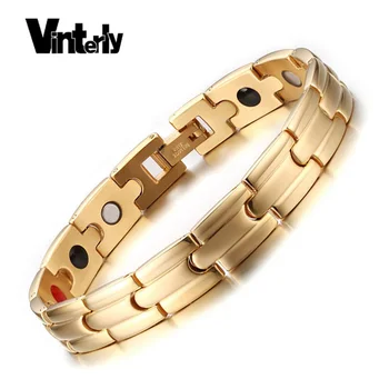 

Vinterly Mens Bracelet Chain Gold Color Healing Energy Germanium Sstainless Steel Magnetic Bracelets & Bangles for Men Jewelry