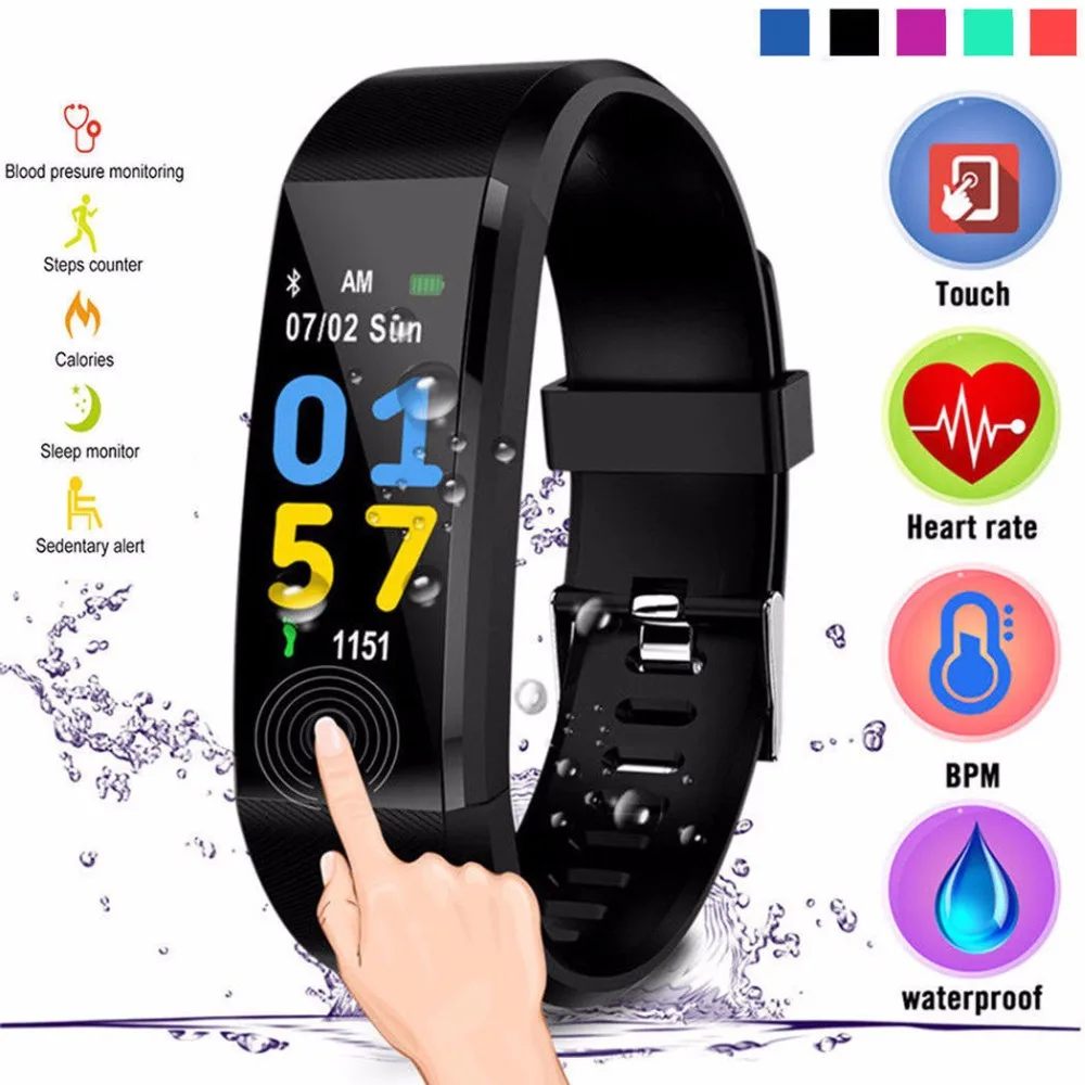 

New Sports Bracelet Watch Color Screen IP67 Waterproof Smart Bracelet Heart Rate Blood Pressure Pedometer Compatible Android iOS