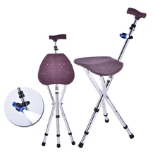 Складное Тростниковое сиденье, Толстый алюминиевый сплав, тростниковый стул, костыль со стулом, 3 ноги, трость, регулируемая походная палка, для пожилых людей с фонариком