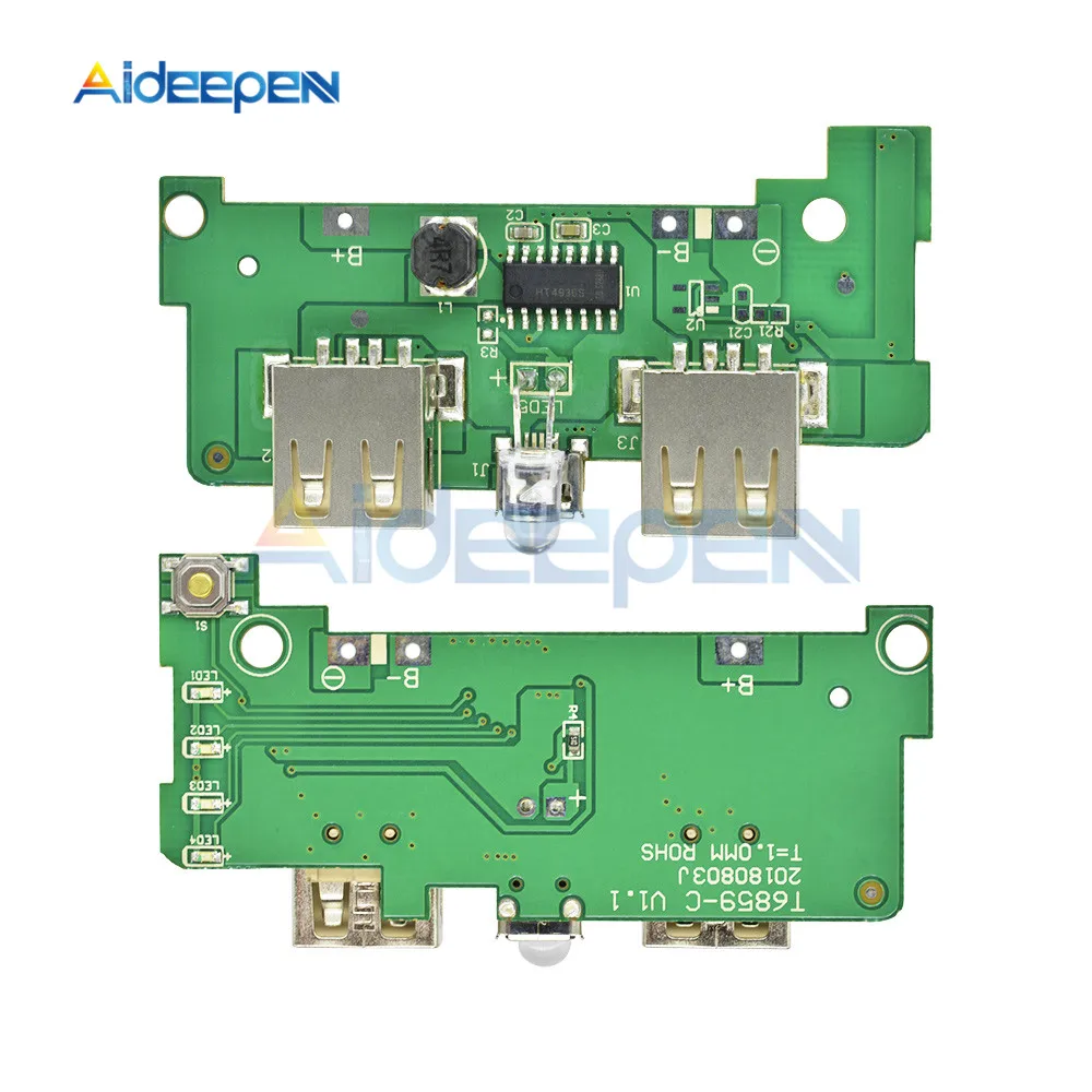 

1pcs Dual USB 5V 1A Mobile Power Bank Battery Charger Circuit Board Power Module With LED Light Accessories For Phone DIY