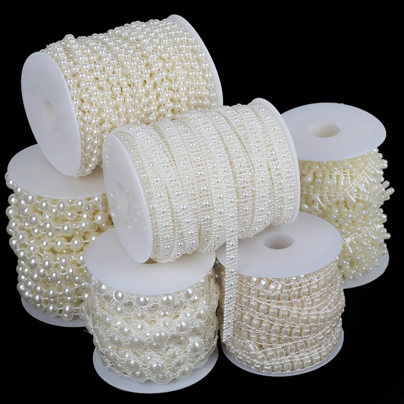 

Multi Sizes 2-10m/bag ABS Imitation Pearl Beads Chain Trim for DIY Wedding Party Decoration Jewelry Findings Craft Accessories