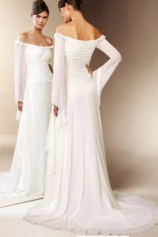 Off The Shoulder Long Sleeves Chiffon Wedding Dress 2015 Vintage