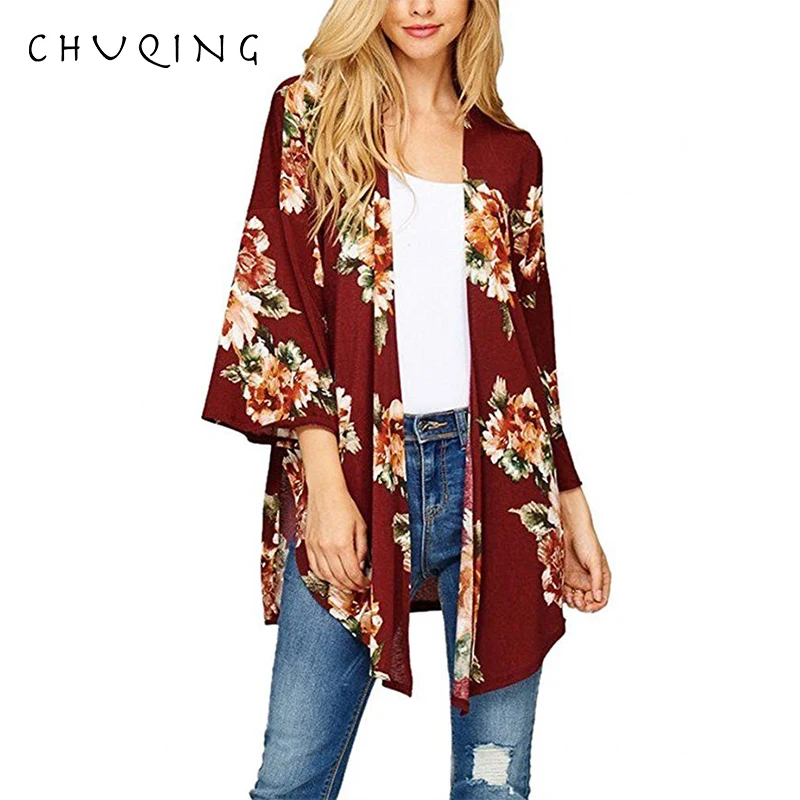 

CHUQING 2019 Spring and Autumn New Women's Print Cardigan Jacket Fashion Casual Ladies Top