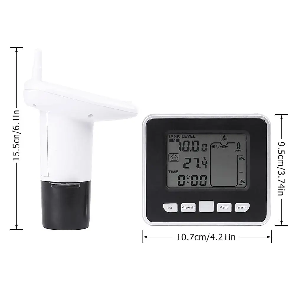 

Ultrasonic Water Tank Liquid Depth Level Meter Sensor With Temperature Display Time Alarm Transmitter Screws Measuring Tools