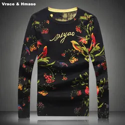 Изысканный 3D цветок и птицы узор печати моды вязаный свитер осень 2017 мягкий для кожи качество свитер мужчин M-4XL