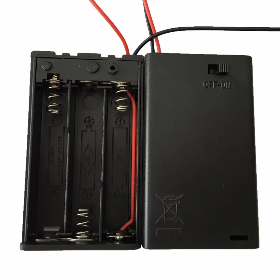 Free shipping by DHL 3 x AAA Battery Storage Cover Box Plastic Case Holder with Switch 150mm Wire Leads for 100pcs/lot Wholesale