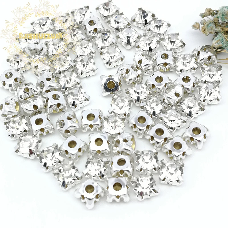 3mm-8mm Claw Cup Crystals Strass Flatback Round Stones Non Hotfix Silver  Base Sew On Rhinestones