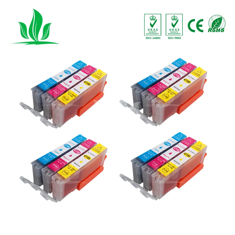 

470XL 12PCS CMY Compatible Ink Cartridge or Canon PGI470 470XL PIXMA MG6840 MG5740 TS5040 TS6040 Printer