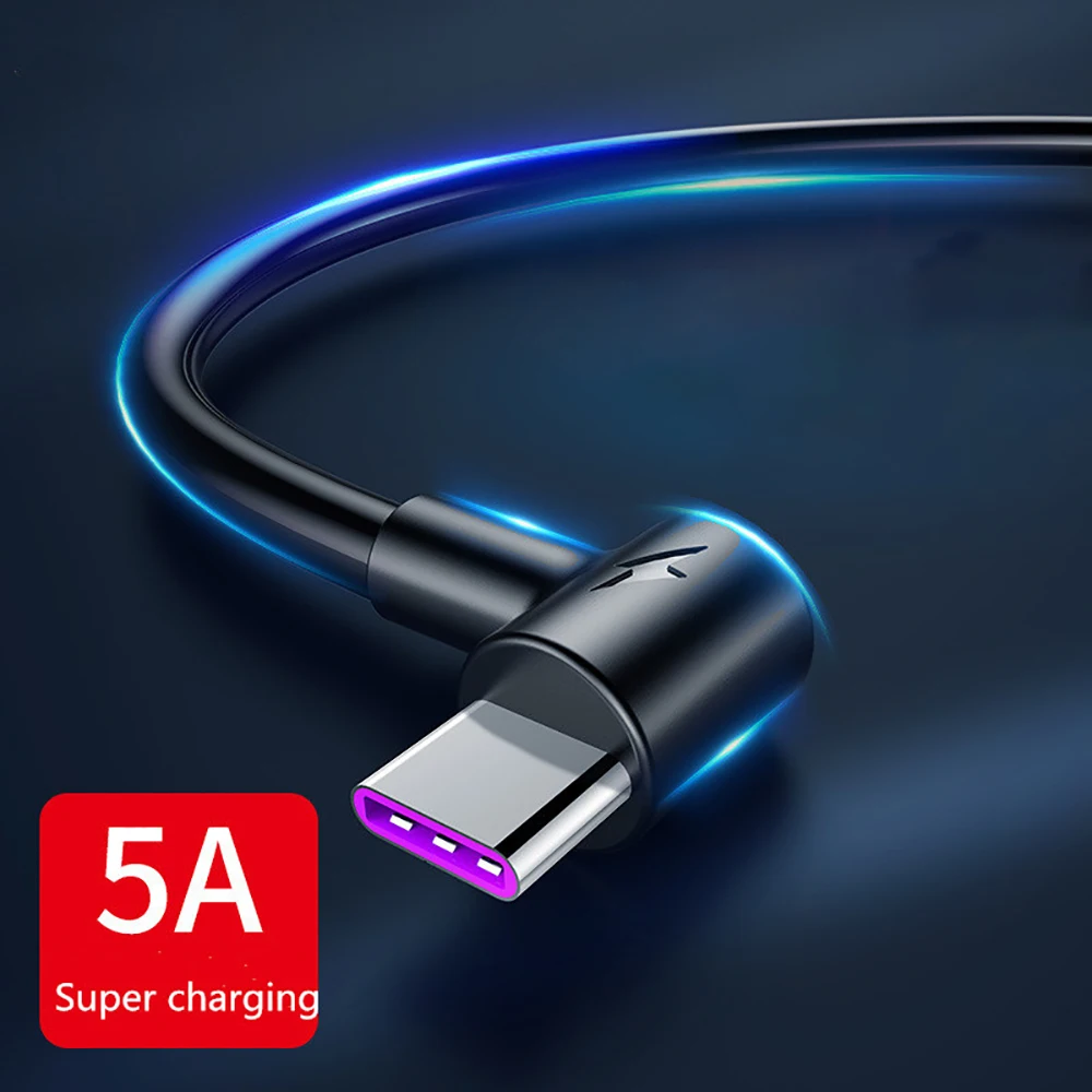 L Тип usb Тип-c кабель 1/2/3 м 5A Быстрый зарядный кабель 90 градусов usb c данных провод кабель для huawei p30 xiaomi телефон