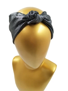 

J17389 2017Newest spring good stretch fashion silver shimmer knot headbands soft solid black headwear set headband for women