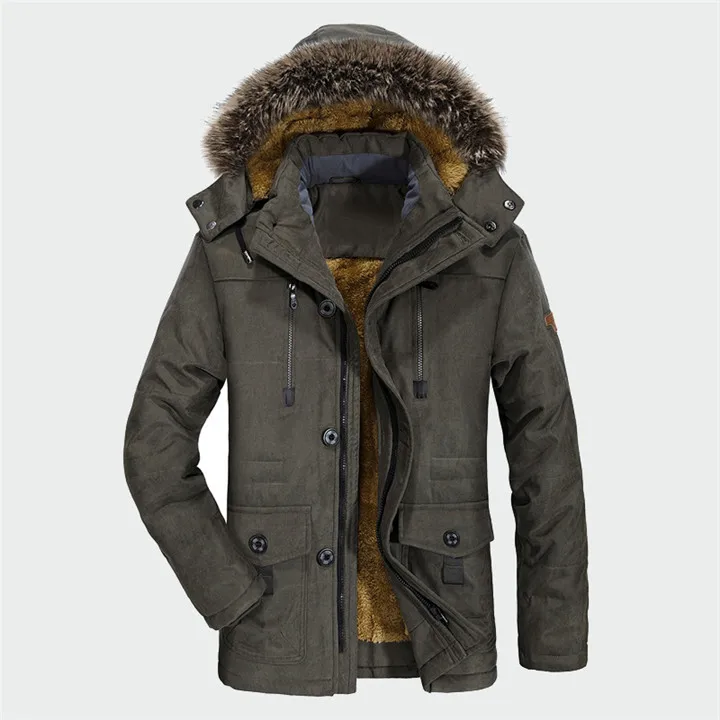 Толстая теплая зимняя мужская куртка, повседневная ветрозащитная Мужская парка размера плюс 6XL, мужская флисовая куртка с меховым воротником и капюшоном - Цвет: Армейский зеленый