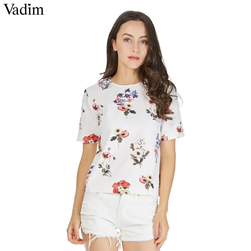 women sweet floral print loose shirts o neck short sleeve