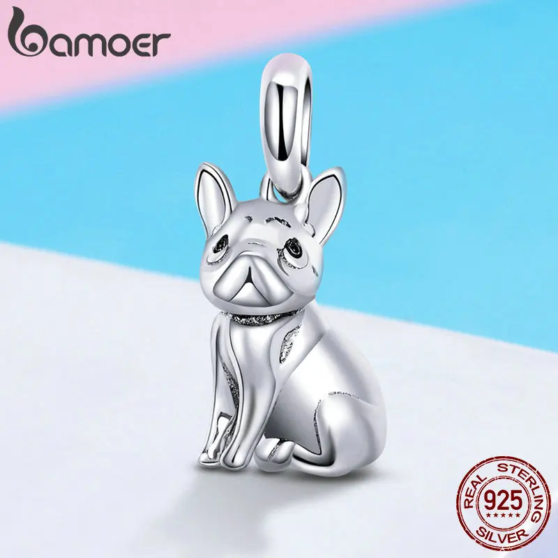Buy BAMOER New Arrival 925 Sterling Silver Trendy French Bulldog Pendant Charms fit Bracelet Necklace DIY Accessories Jewelry SCC714
