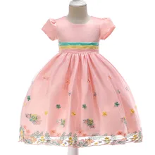 Новинка, детское платье в европейском и американском стиле Пышное Платье с вышитыми цветами свадебное платье принцессы с короткими рукавами и цветочным узором для девочек, 18