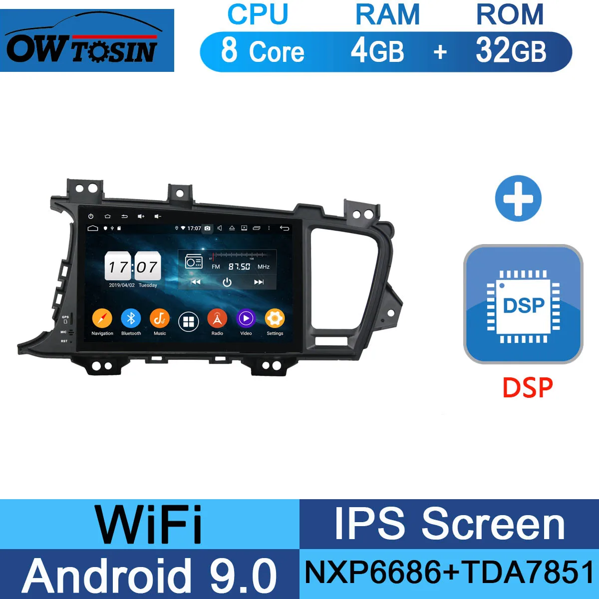 " ips Восьмиядерный 4G ram+ 64G rom Android 9,0 автомобильный dvd-радио GPS для Kia K5 Optima 2011- DSP CarPlay Parrot BT стерео Adas - Цвет: 32G DSP