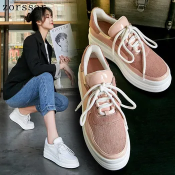 

Women Flats Platform Vulcanized shoes Ladies Genuine Leather Moccasins Shoes Woman Autumn Lace up Casual Women's Shoes