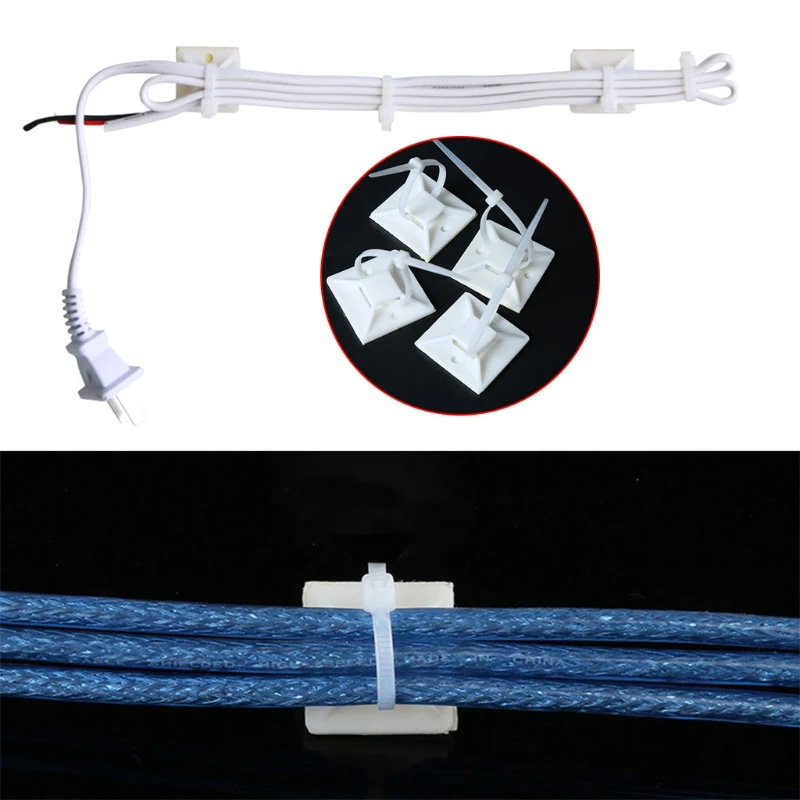10 шт. регулируемые нейлоновые кабельные стяжки+ самоклеющиеся хомуты для крепления для управления проводом