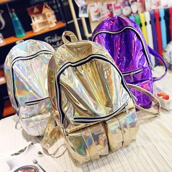 

ZYJ Lady Travel Laser Hologram Backpacks Women Bright Shoulder School Backpack Reflective Leather Casual Daypack Bag Mochila