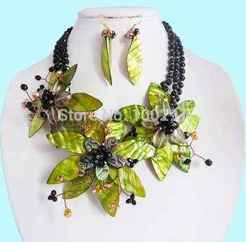 

New Nigerian party flower necklace, shell pearl beads jewelry set MN-2530