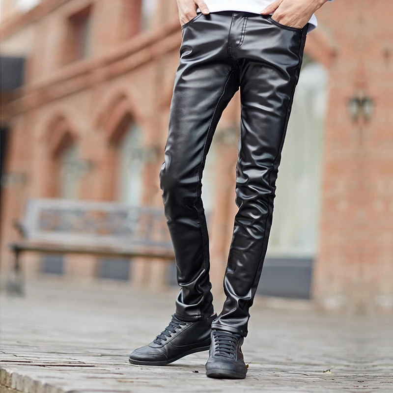 2015 pu leather stitching jeans The cowboy pencil pants Leisure jeans