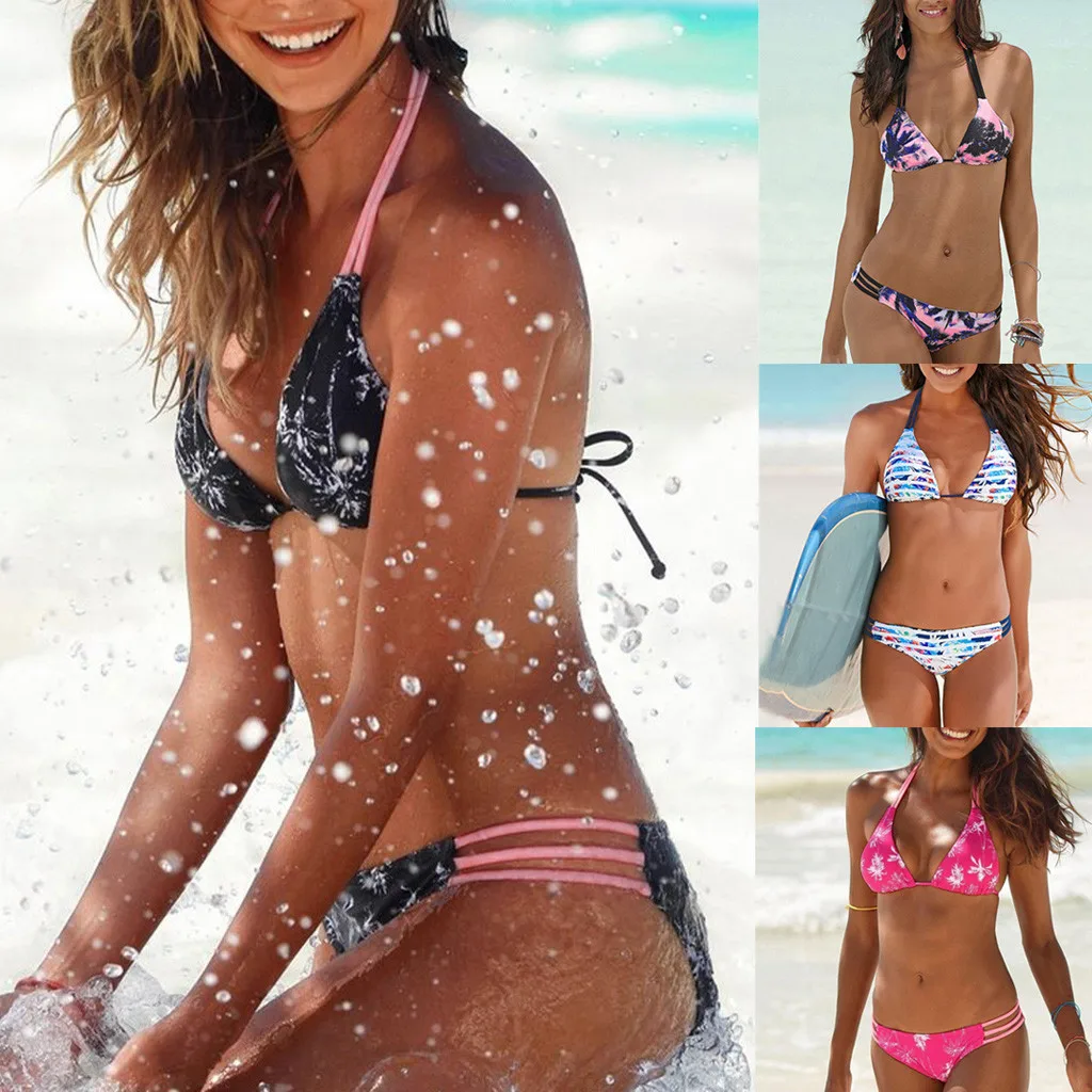 SAGACE إمرأة رفع اثنان من قطعة بيكيني المايوه مثير 2019 حار ثوب السباحة مثلث الجانب عقدة ثونغ ملابس السباحة مبطن قابل للتعديل