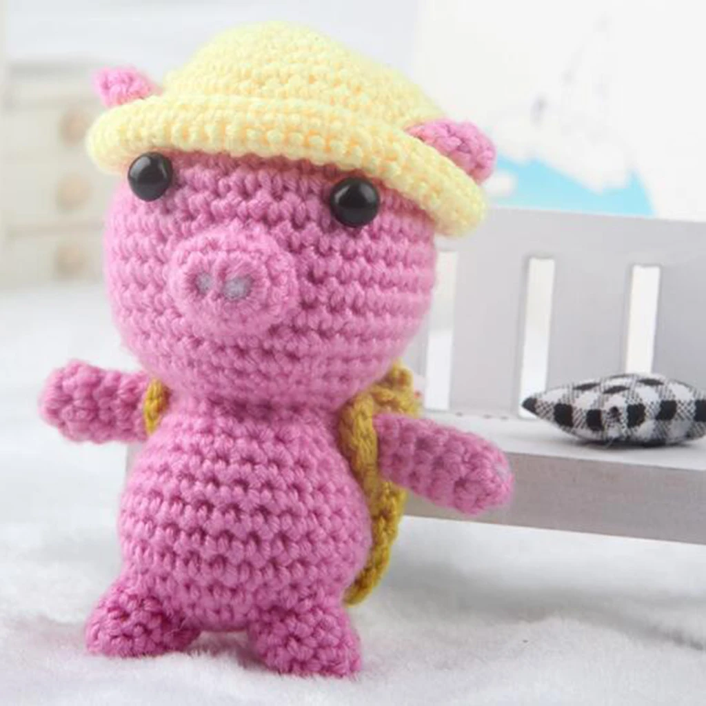 Set of 5 Beginners Learn to Crochet Kit for Children 3D Pig Stuffed Doll Making Knitting