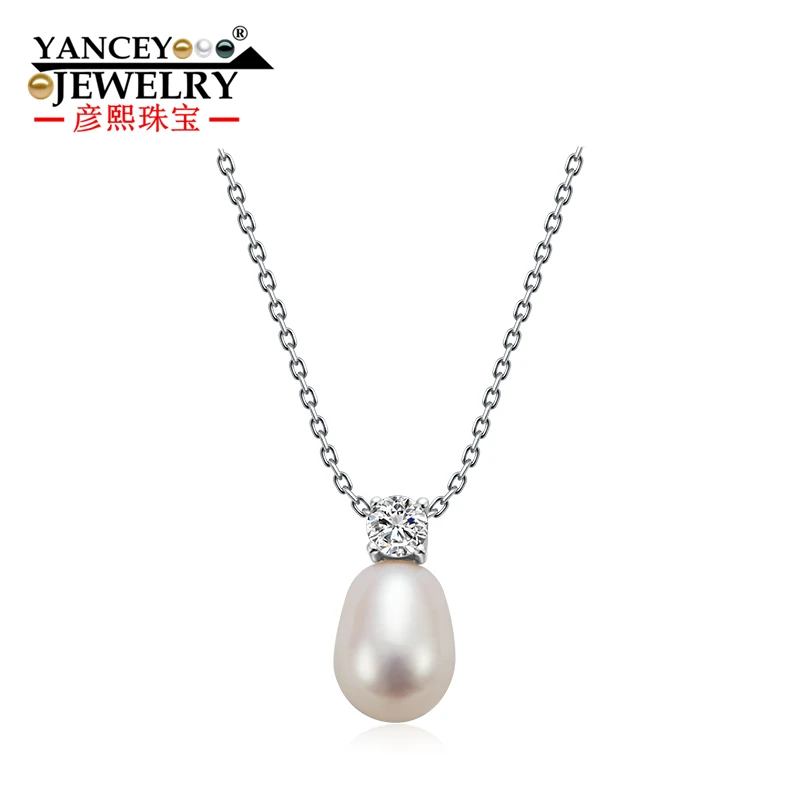 

YANCEY On Sale 9-10MM White water drop pearl Necklace 925 Silver Chain Necklace Single Pearl Pendant Necklace Fine Jewelry