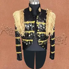 Мужской смокинг с кисточками, дизайнерские костюмы, мужские костюмы для сцены, пиджак для мужчин, блейзер с блестками, Танцевальный Стиль, звезда, черный цвет