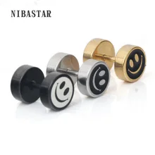 Нержавеющая сталь мужчины Смайлик Серьги-гвоздики Поддельные беруши пирсинг украшения для тела подарки