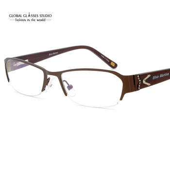 

Free Shipping Fashion Lady butterfly Metal Frame Half Frame Shiny Stones Eyeglass Frame BROWN GRAY SM4025