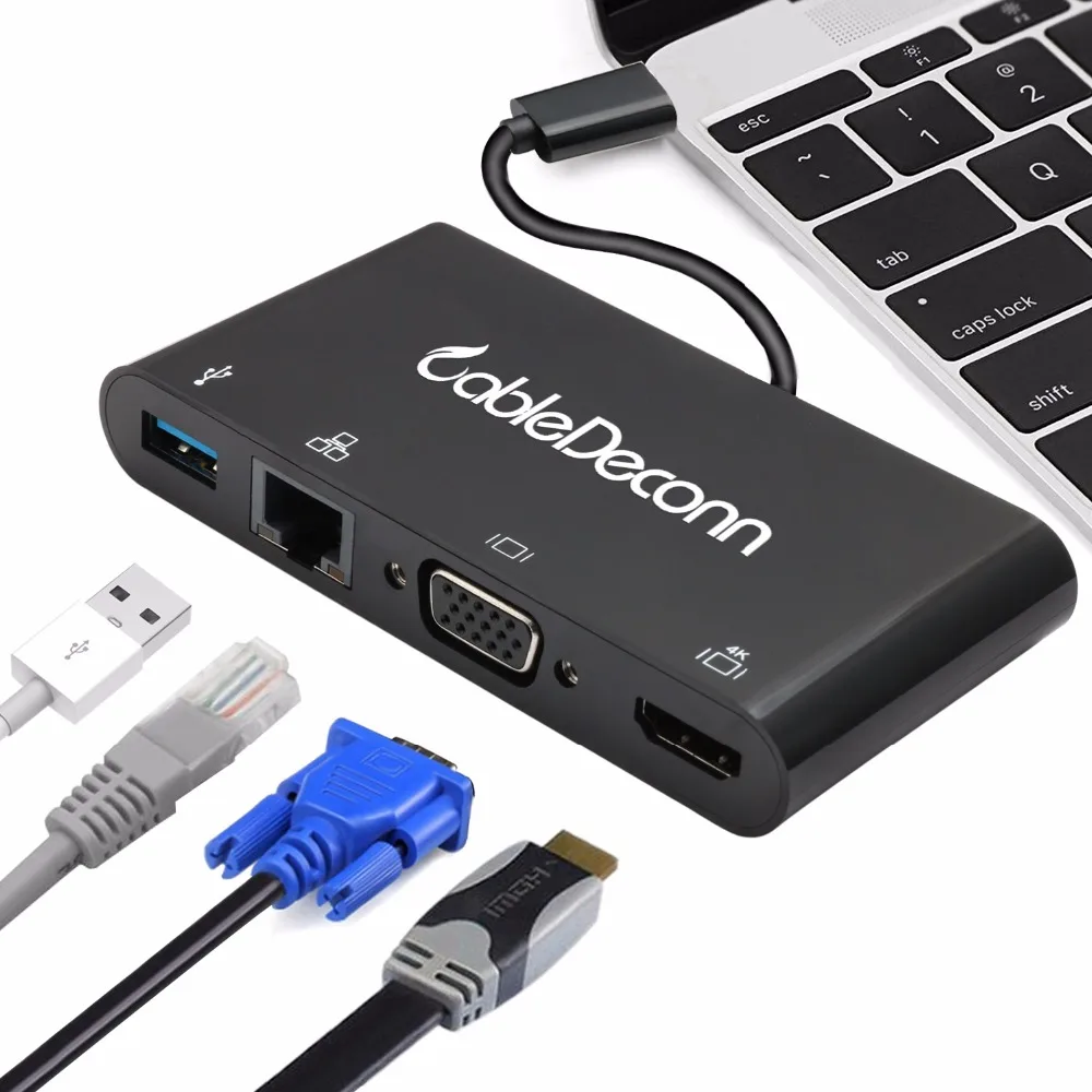 USB C hub Estación de muelle de usb3.1 tipo C a ethernet RJ45 hdmi vga cable convertidor adaptador para Macbook lenovo SamsungS8 - 4