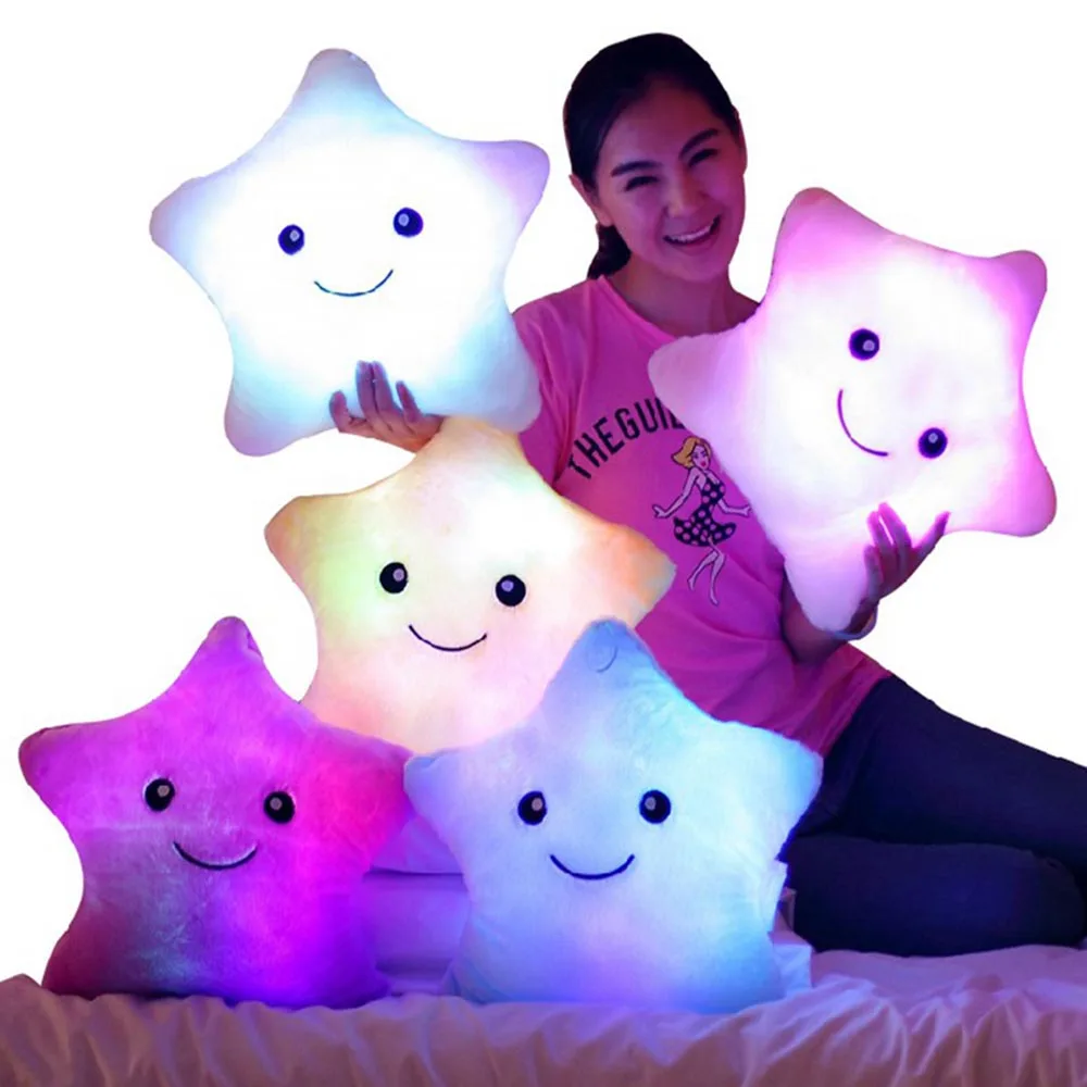 Hot 35*38cm Kawaii Star Pillow Color Change Luminous Pillow with Led Light Soft Stuffed Plush ...