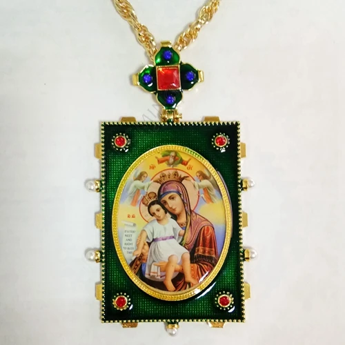Высококачественный античный ортодоксальный крест икона Христос и Святая Дева Мария, украшенный цирконием Стразы - Цвет: FMSZJ10-1G