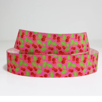 

50 Yards 7/8" 1" 1.5" 2" 3" 22mm 25mm 38mm 50mm 75mm Cherry Fruit Printed Grosgrain Ribbon For Headband Hair Bow Hair Tie