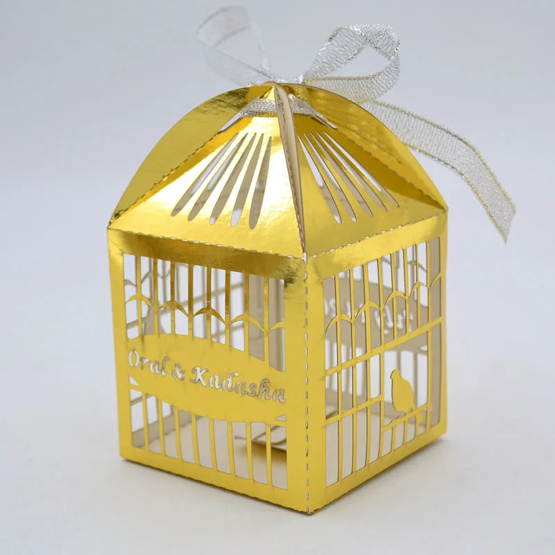 Mixtrue color gold metallice Laser cut Love bird Cage Wedding favor