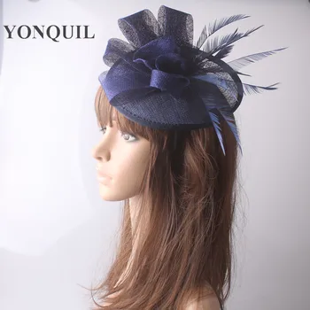 

17Colors Ladies fancy Feather Fascinator Sinamay Wedding Hats on hairbands Elegant Bridal Cocktail church Hats craft accessories