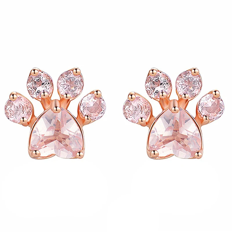 New Coming Romantic Bear's Paw Stud Earrings For Women Natural Crystal