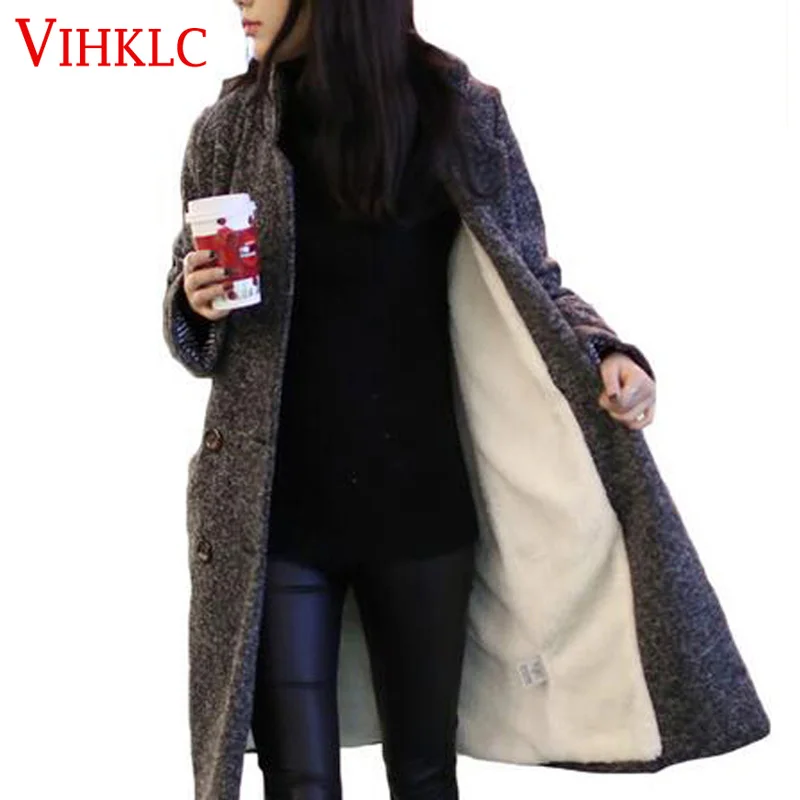 

2016 Woman Winter Warm Cashmere Coat Double Breasted Lambswool Lining Woolen Coat Slim Thicken Cocoon Overcoat D141