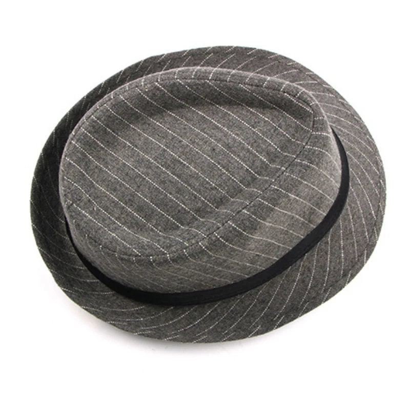 HT1516 Новая мода мужская фетровая шляпа Британский Стиль Полосатый Трилби шляпа классический ретро Дерби котелок джаз шляпа Повседневная Серый Черный фетровые шляпы