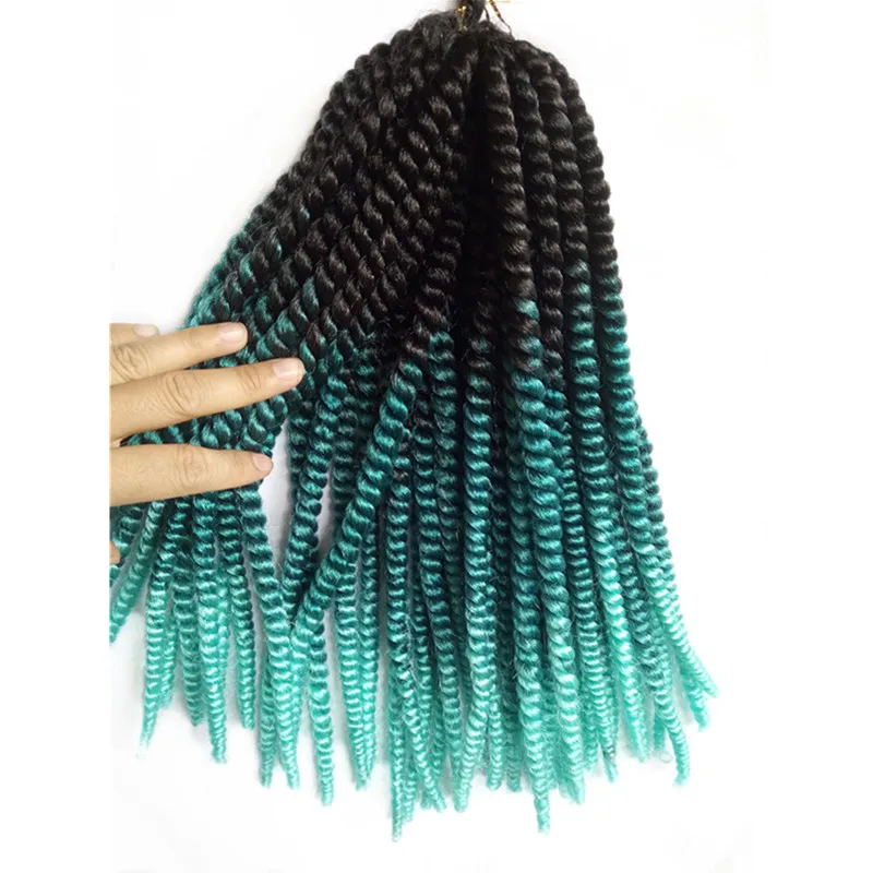 1" 4 упаковки Pervado волосы синтетические Гавана твист 1B/зеленый Омбре крючком косы наращивание волос 16 подставки низкотемпературное волокно - Цвет: Зеленый