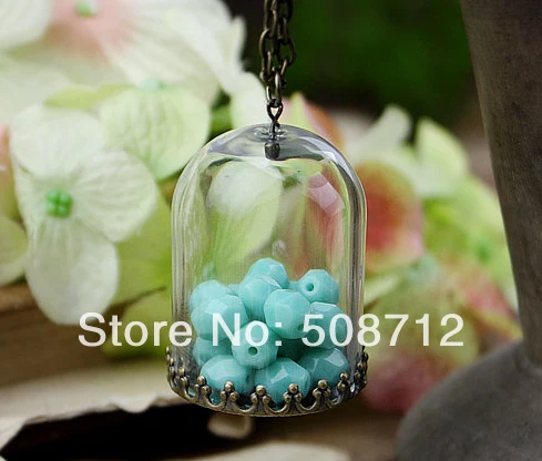 

20sets 25x38mm Large Clear Glass Bell Bottle with Antique Bronzed Brass Crown Pendant Base