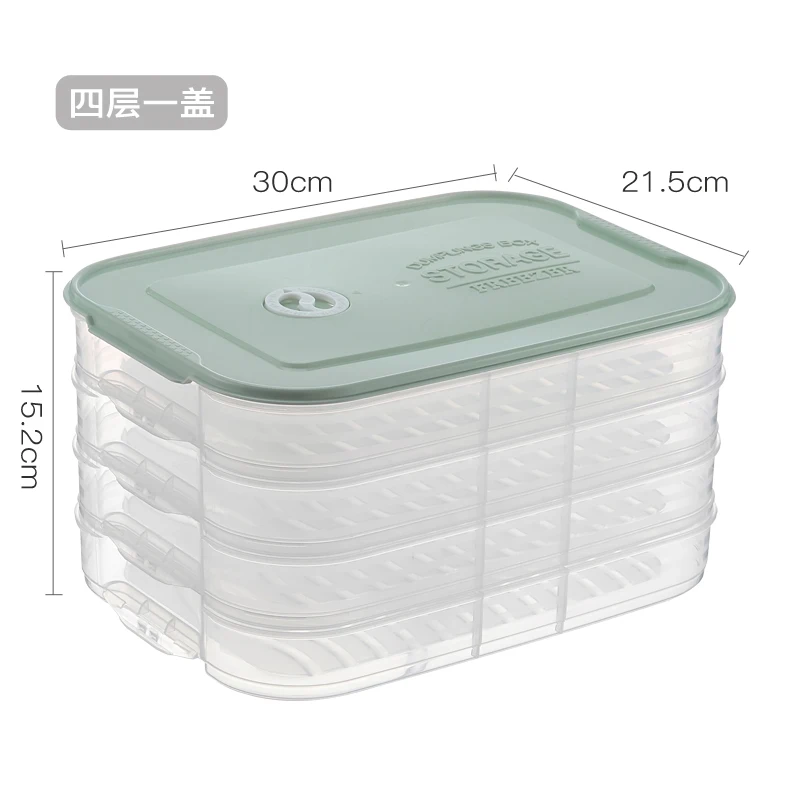 Многослойный пластиковый ПП ящик для хранения пельменей, холодильник, замороженные пельмени, лоток, бытовой контейнер для хранения еды mx6211523 - Цвет: 4 tier-green