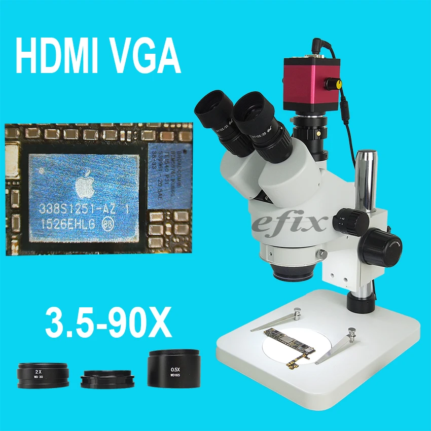 

efix 3.5-90X HDMI VGA Trinocular Stereo Zoom Microscope Stand C-Mount Lens Digital Camera Soldering Repair Mobile Phone Tools