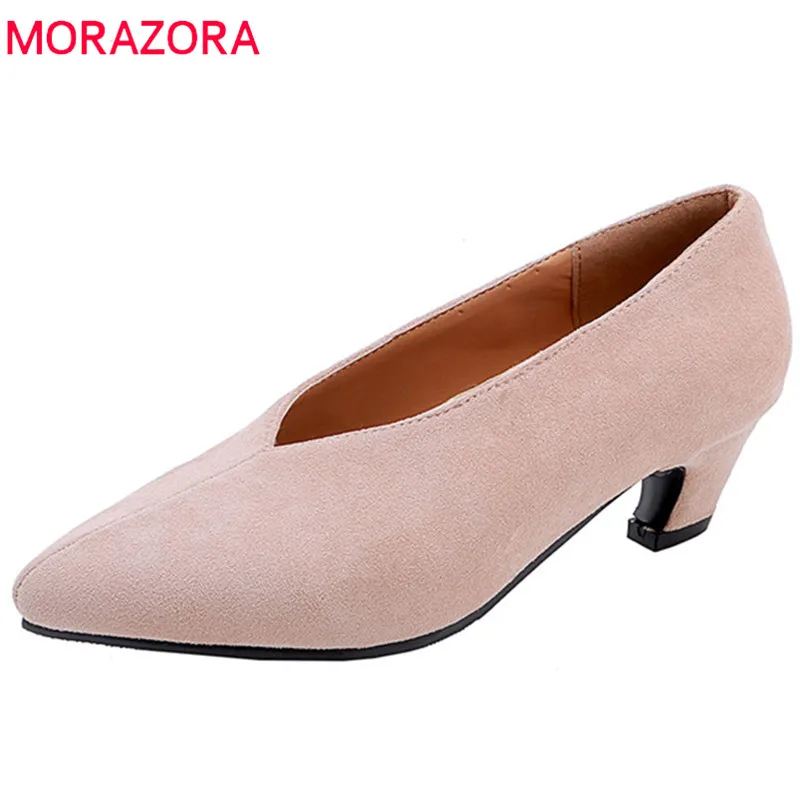 

MORAZORA 2019 new arrival women pumps flock pointed toe spring summer shoes shallow comfortable dress shoes woman office shoes
