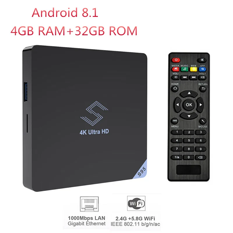 S95 ТВ коробка Android 8 1 Amlogic S905X2 4 Гб Оперативная память LPDDR4 32 GB EMMC 2 ГГц + 5 Wi-Fi BT4.0