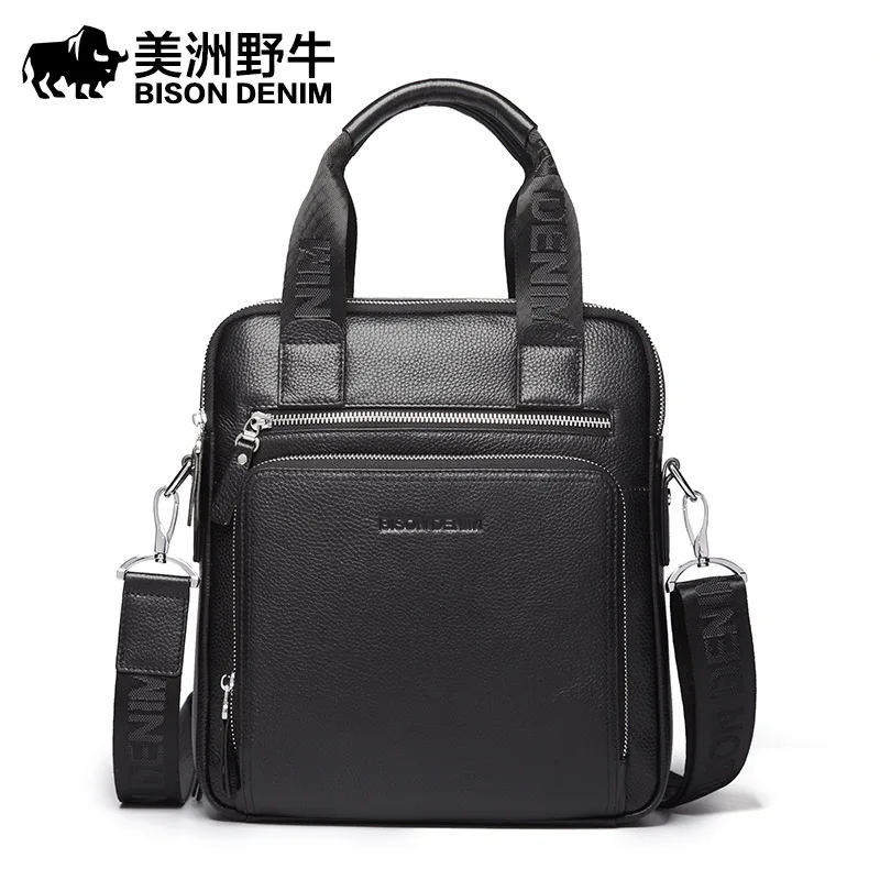 

BISON DENIM Brand Men Messenger Bag Genuine Leather Handbag Business Casual Crossbody Bag Men's Shoulder Bags Free Shipping
